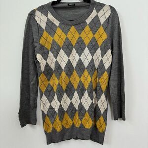 J. Crew Women's Argyle Print Gray Long Sleeve Sweater Size M/L